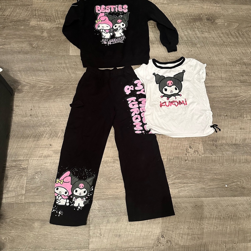 Kids Pajama or comfy Set - Black and White Kuromi my melody 10/12
